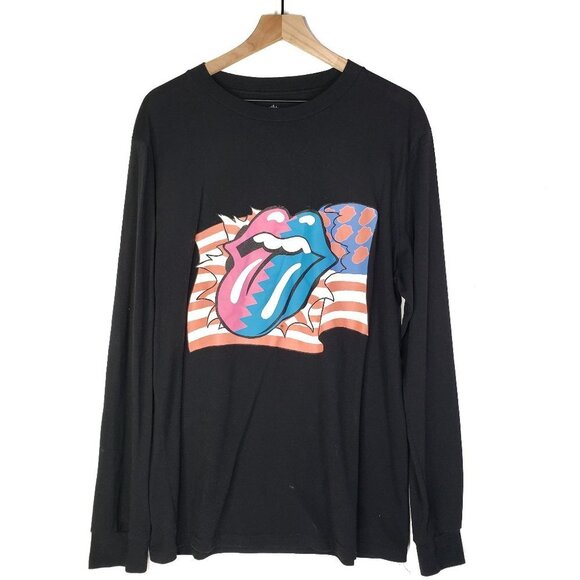 The Rolling Stones Long Sleeve Steel Wheels Tee L Black Graphic T-Shirt - Picture 1 of 6